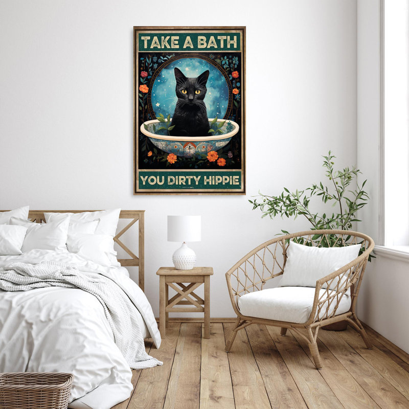 " Black Cat Take A Bath ", 36" H x 24" W x 1.25" D