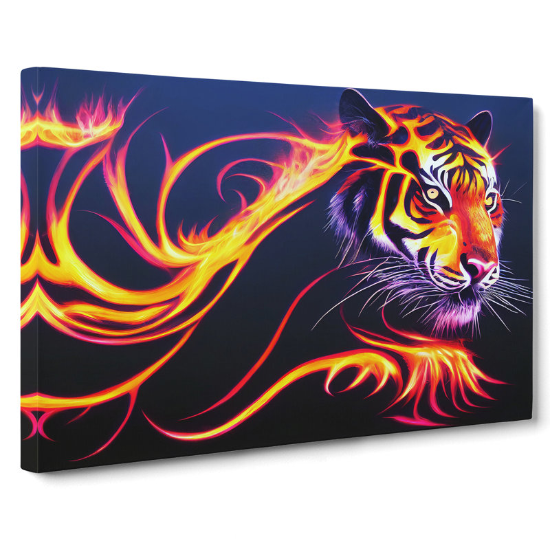 Tiger In Flames Abstract - Wrapped Canvas, 35cm H x 50cm W x 3cm D