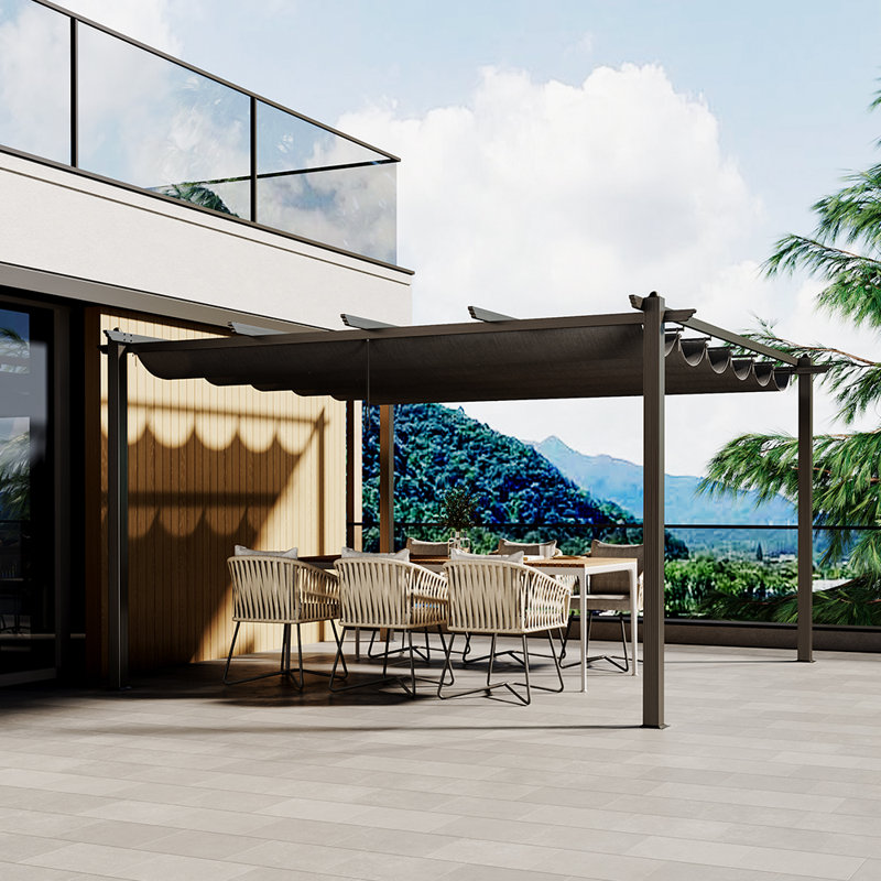 Dakota Fields Polyester Cover Retractable Freestanding Awning, 228cm H x 400cm W x 400cm D, Black