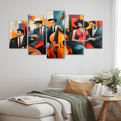 Cubist Jazz Quintet With Double Bass - Musician Wall Art, ensemble de 5 pièces
