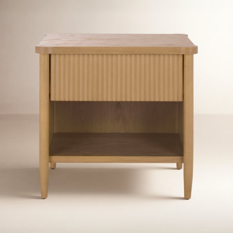 Shelbie 1 Drawer Reeded Nightstand, Oak