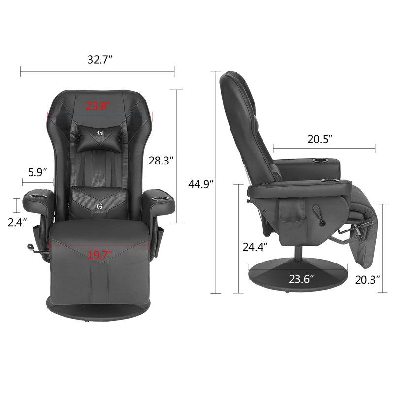 Inbox Zero Reclining Ergonomic Swiveling PC & Racing Game Chair with Built-in Speakers and Footrest, Black