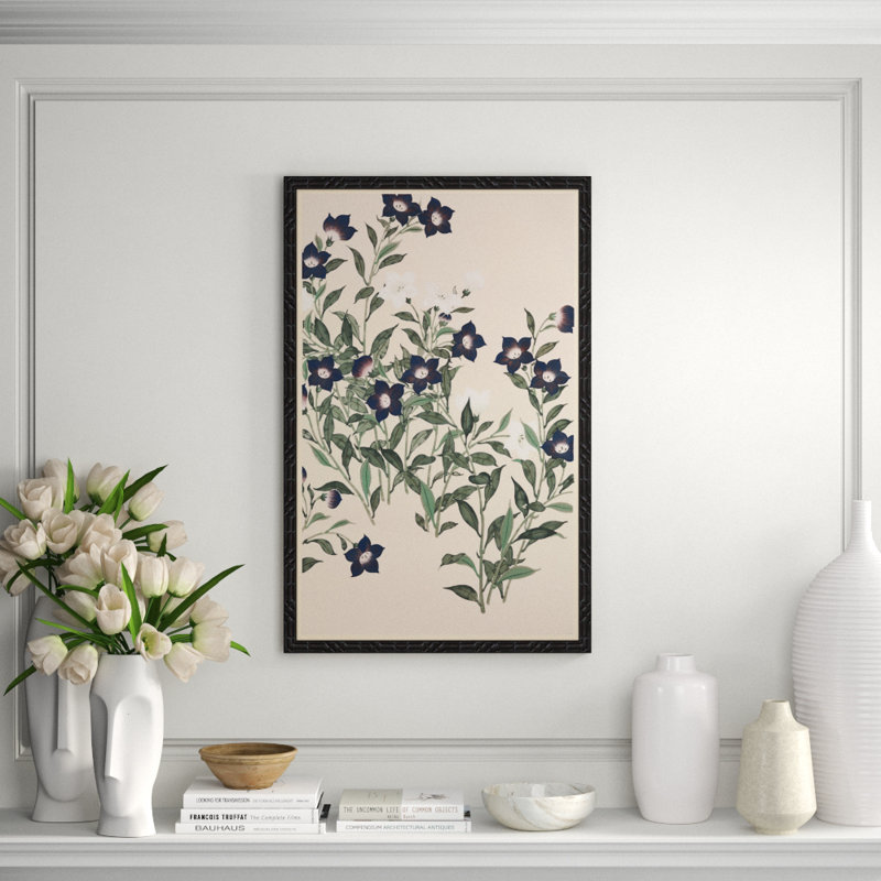 Floral Woodblock Print I Framed, Gold