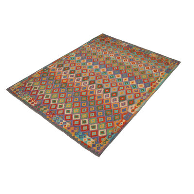 Tapis tribal / géométrique / en laine tissé à la main rectangulaire de style sud-ouest de 8 pi 2 po x 11 pi 1 po Cedorah