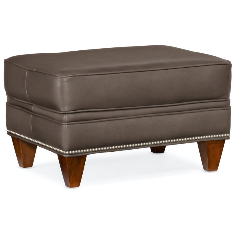 Repose-pieds rectangulaire en cuir véritable de 28,5 po de largeur Reddish, Nouveaux classiques, Étain