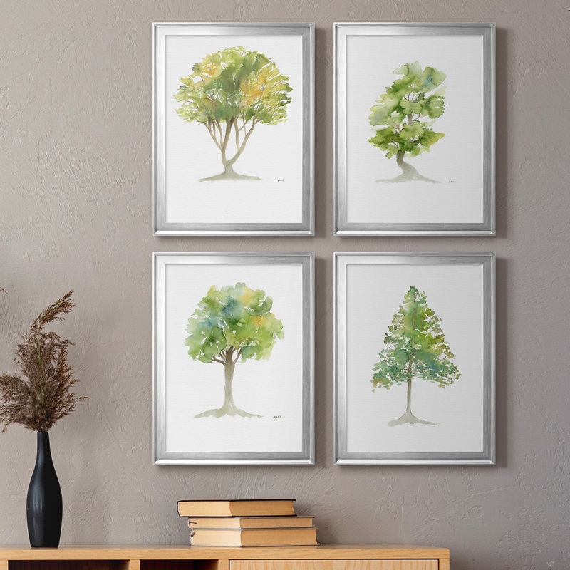 L'arbre I - ensemble de 4 reproductions d'art encadrées, H 18,5 po x l 98 po x P 1,5 po, Toile encadrée argentée