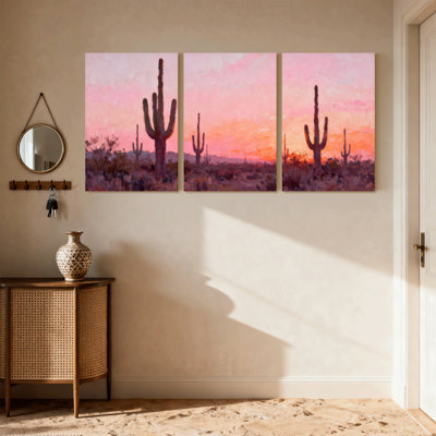 «Cactus Desert Sunset», ensemble de 3 reproductions d'art sur toile