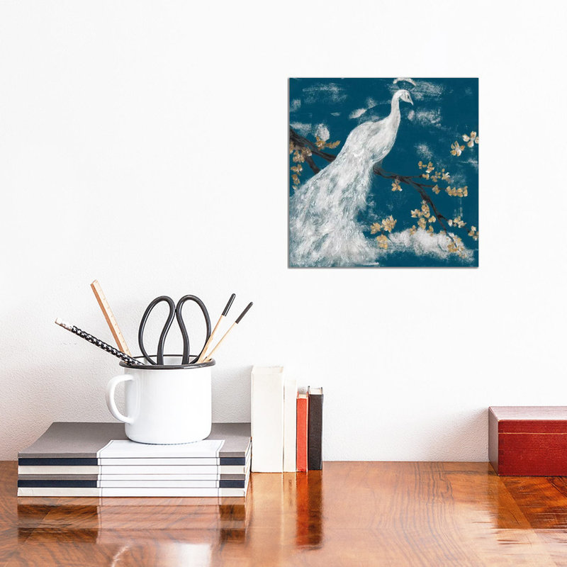 Peacock On Indigo I by Jennifer Goldberger - Wrapped Canvas Print, 30.48cm H x 30.48cm W x 1.905cm D