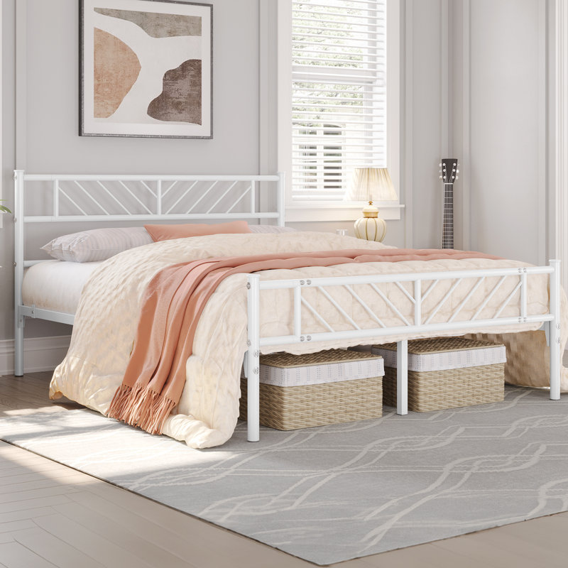 Base de lit plateforme avec tête de lit Armanni, Grand, Blanc