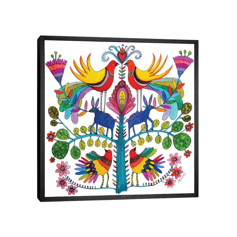 Otomi Love 1 Piece Painting on Canvas, 93.98 cm H x 93.98 cm W, Black Framed