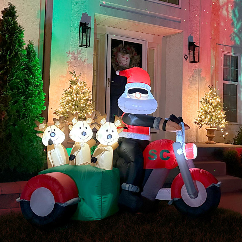 6-Ft Pre-lit Santa on Motorcycle with Reindeer Sidecar Inflatable