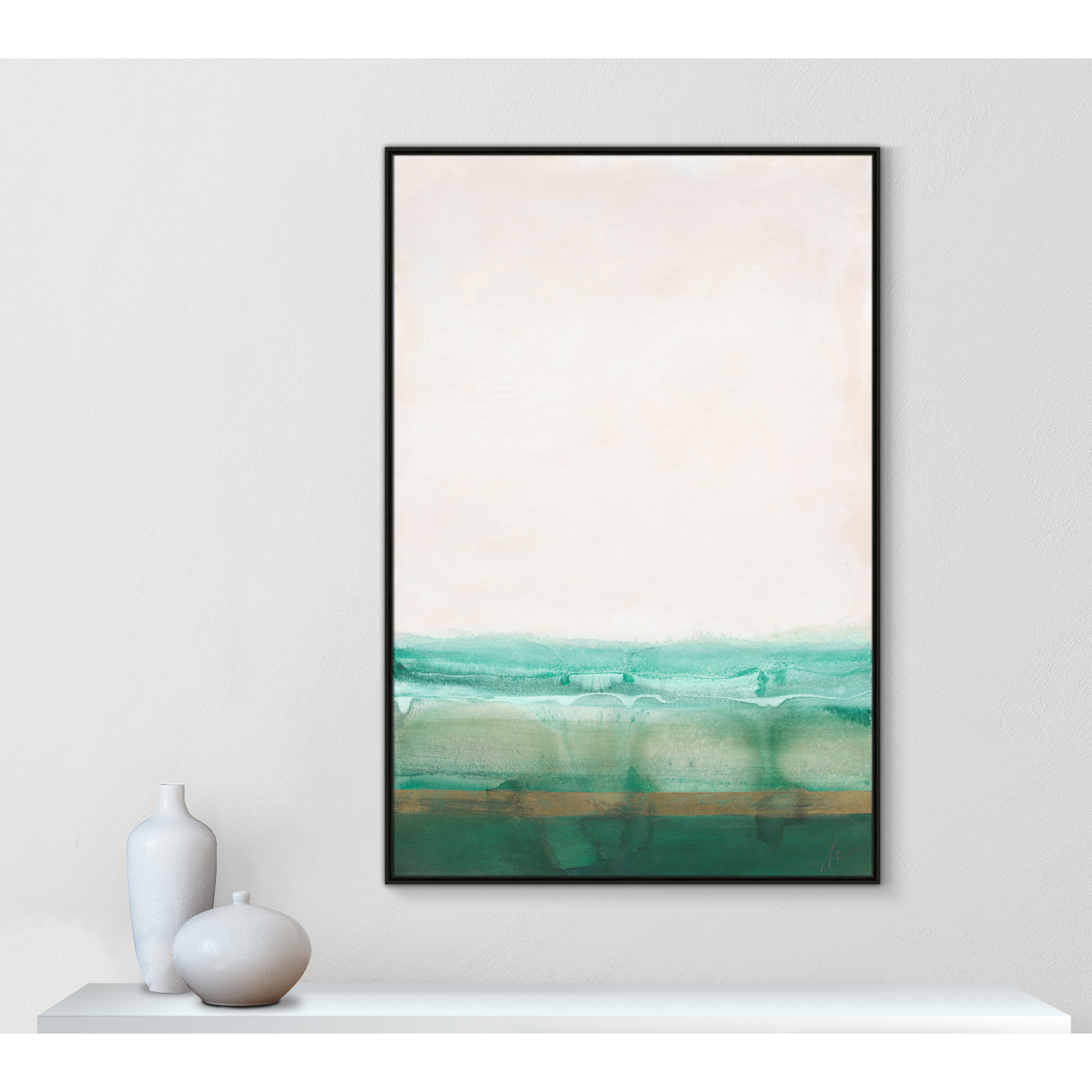 Emerald Shores by Filippo Ioco - Painting Print, Espresso Framed Canvas, 61.5" H x 41.5" W x 2" D