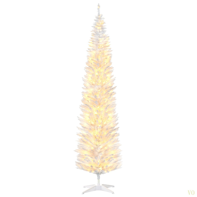 Sapin de Noël artificiel mince de 8 pi de hauteur avec 300 lumières DEL chaudes et 618 pointes pour la décoration de Noël