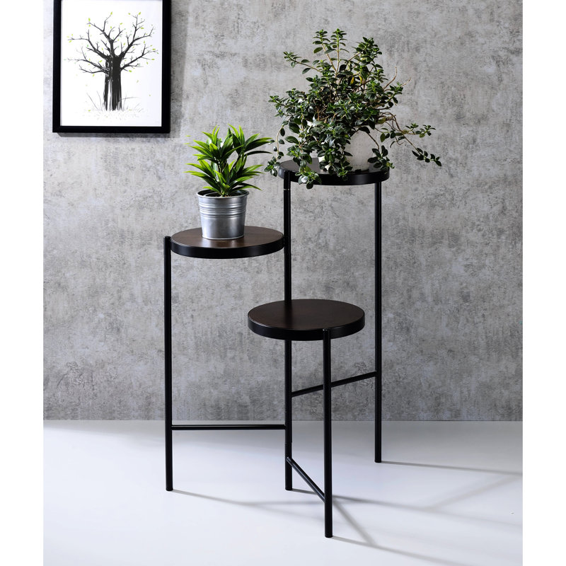 Support à fleurs d'intérieur en métal avec finition noire et 3 compartiments ouverts