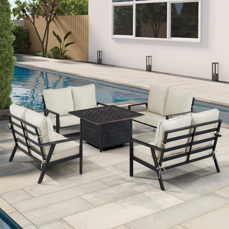 Tetsuya 8 - Person Patio Conversation Set with Cushions, Light Gray