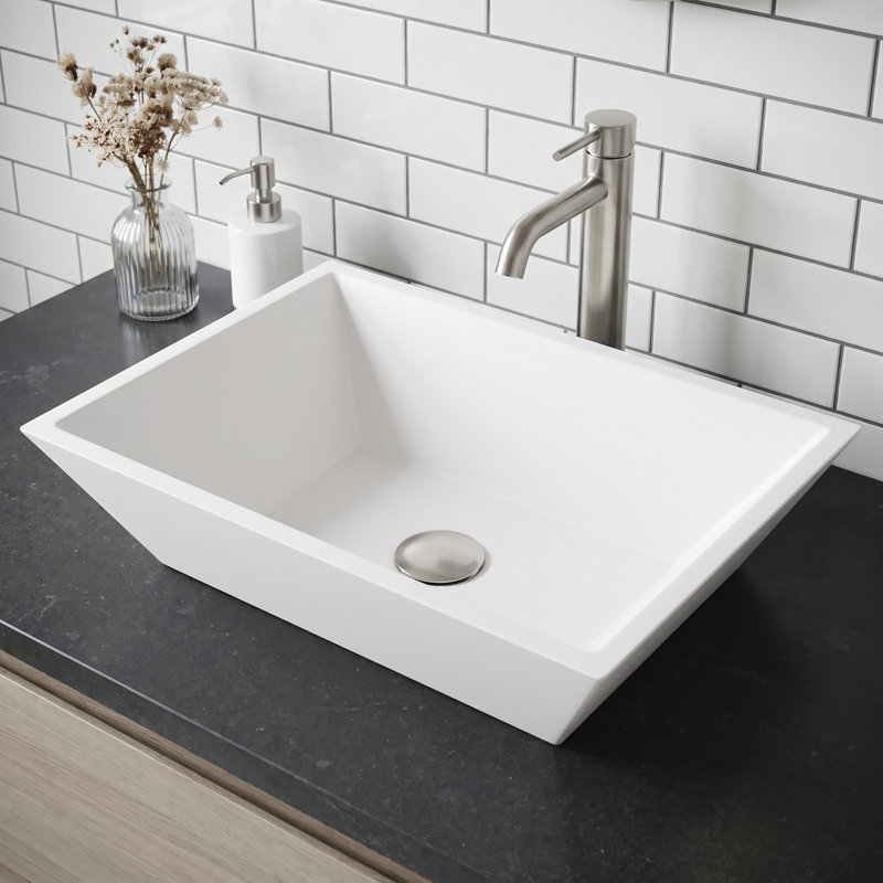 Vinca 18" L x 14" W x 5" H Matte White Handmade Rectangular Vessel Bathroom Sink