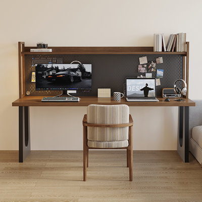 Nut-brown Rectangular Solid Wood+Iron desk