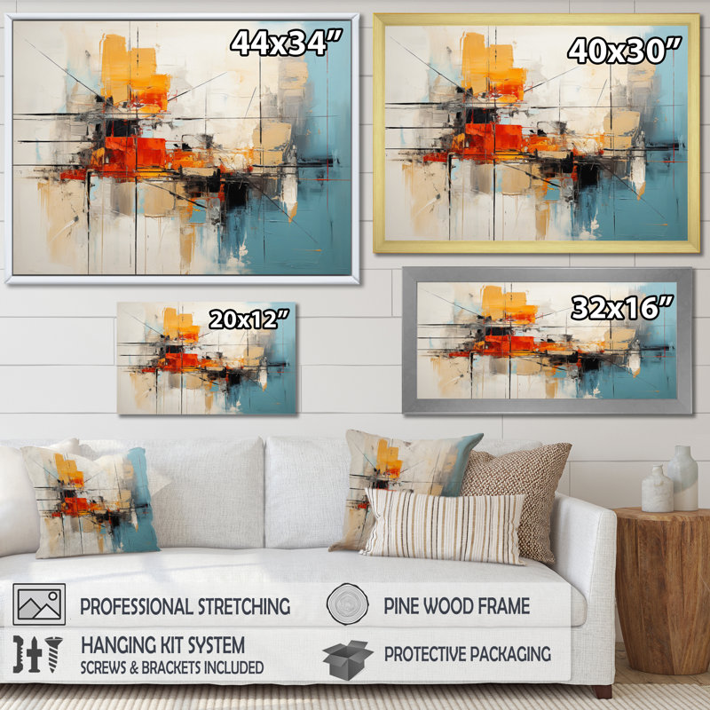 Teal Orange Bold Energy IV - Dams, art mural, Cadre simple noir, H 12 po x l 20 po x P 1 po