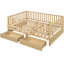 Lit de jour en bois naturel avec garde-corps de clôture et 2 unités de tiroirs pour tiroirs de commode pleine grandeur - Essential Essential-1486217002-1486217005