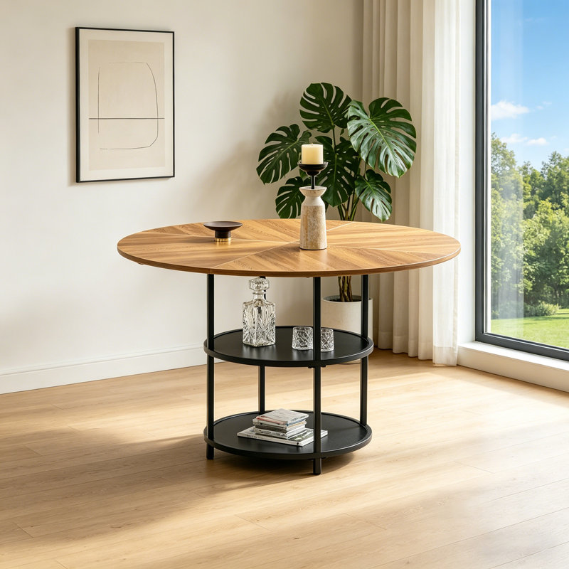47.3" Round Dining Table with Two-Tier Storage Shelf