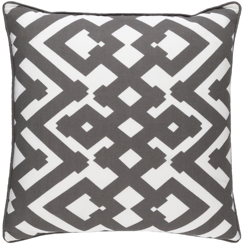 Belford Geometric Linen Throw Pillow, 18" H x 18" W x 4" D, Gray/Ivory