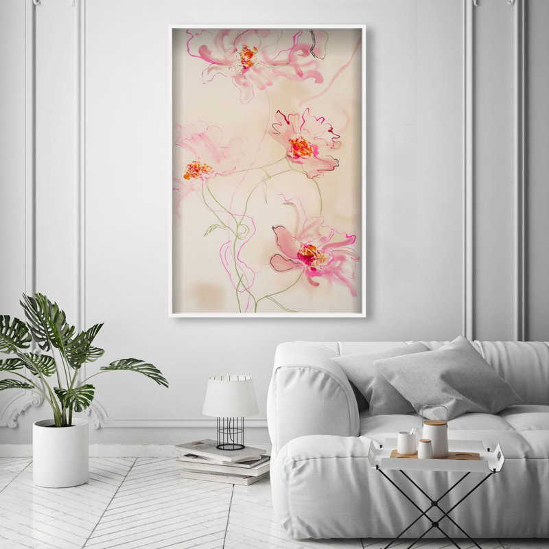 Oliver Gal Pink Flower I Floral & Botanical - Luxury Shadowbox Framed Wall Art, 31.5" H x 21.5" W, White