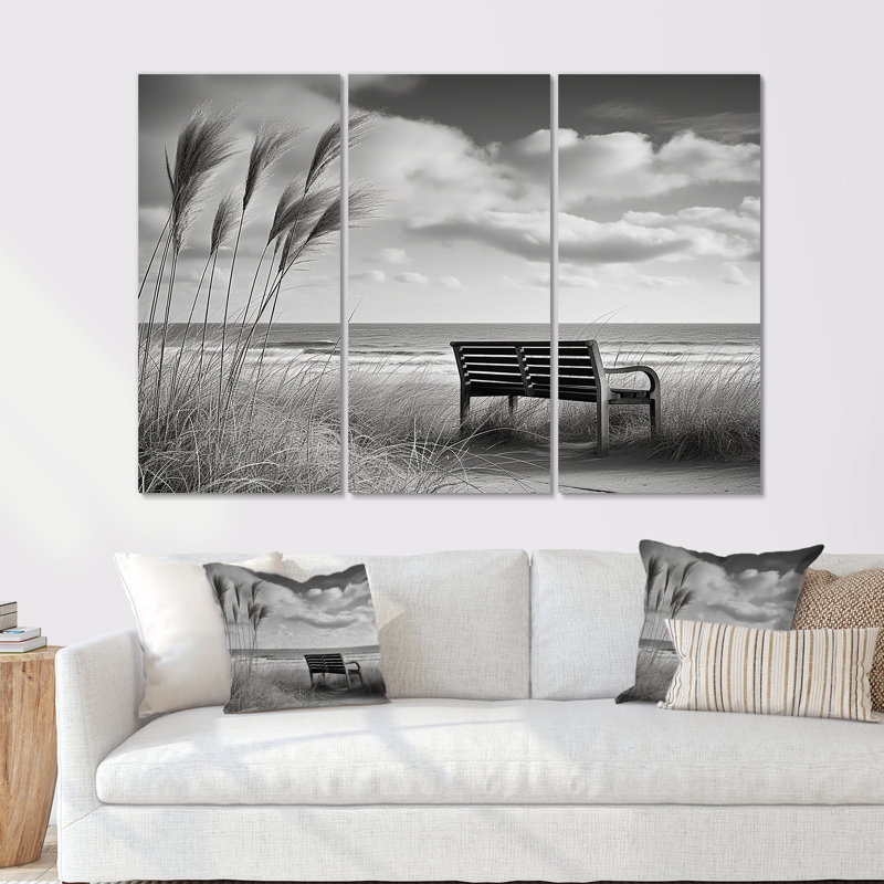 Ensemble de salon art mural noir et blanc à la plage, H 40 po x l 60 po x P 1 po
