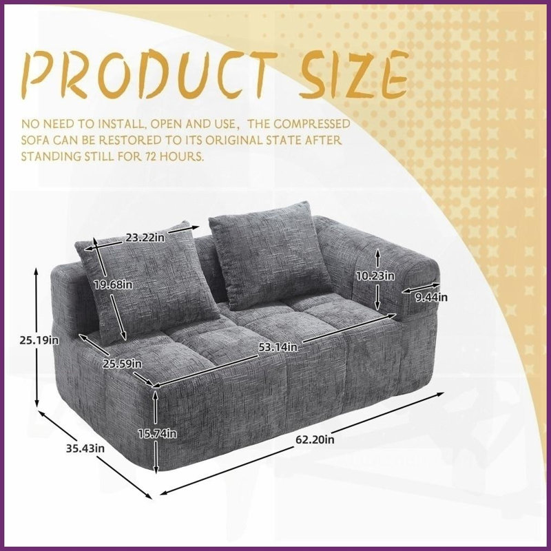 Canapé moderne en chenille minimaliste pour salon - tissu infroissable et amp; Mousse haute densité, Gris