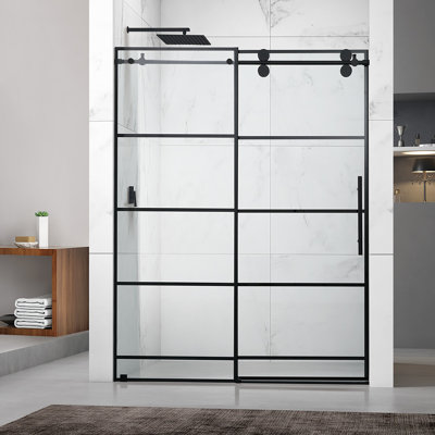 60" W X 76" H Single Sliding Frameless Shower Door With 8Mm Clear Tempered Glass
