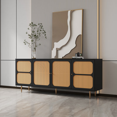 Rattan Sideboard Buffet Cabinet, Kitchen Storage Cabinet Console Table With Adjustable Shelves For Living Room, Dining Room, Bedroom