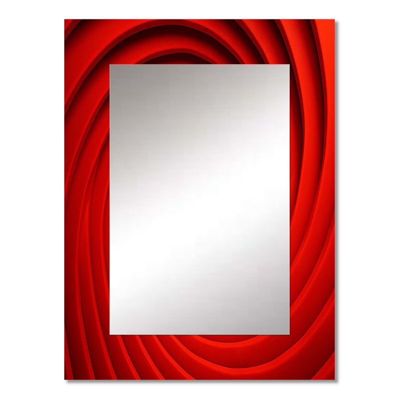 Red Perpetual Pulse Vortex II - Abstract Spirals Wall Mirror, Red Decorative Mirror, Printed Metal Art, 32" x 24"