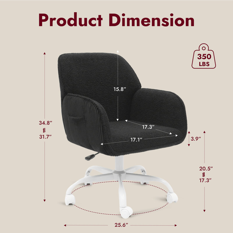 Chaise de bureau en velours Vanity Chair, Noir
