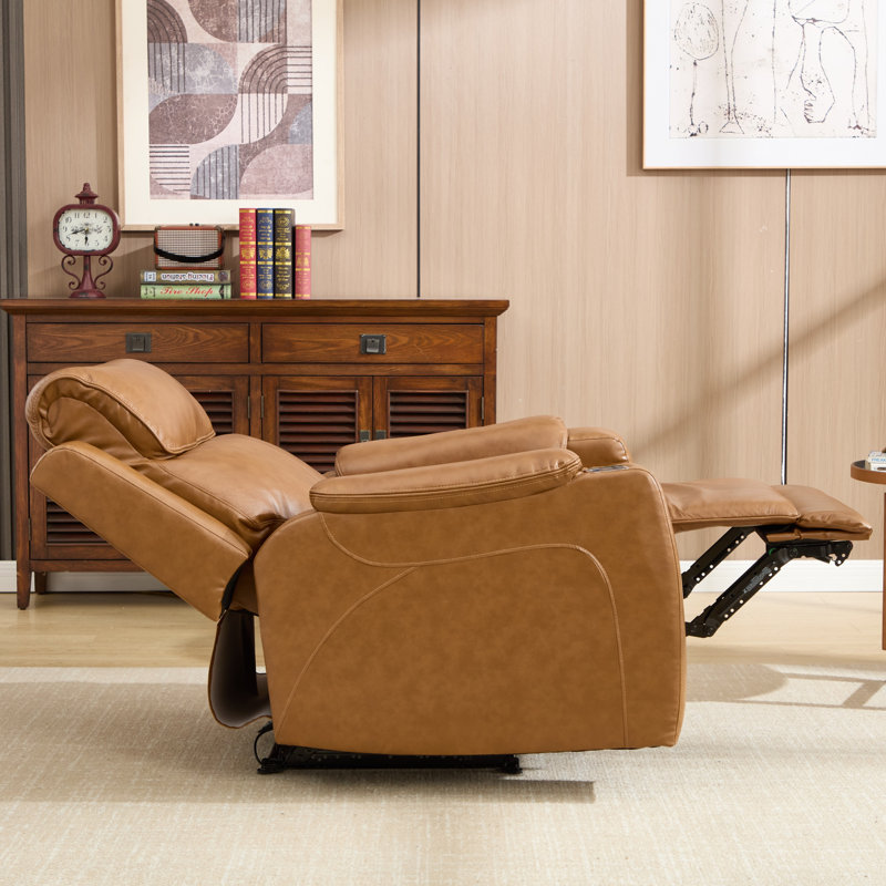 Ensemble de salon inclinable électrique en cuir véritable 2 pièces: fauteuil inclinable + canapé avec appui-tête réglable, chargement USB et sans fil