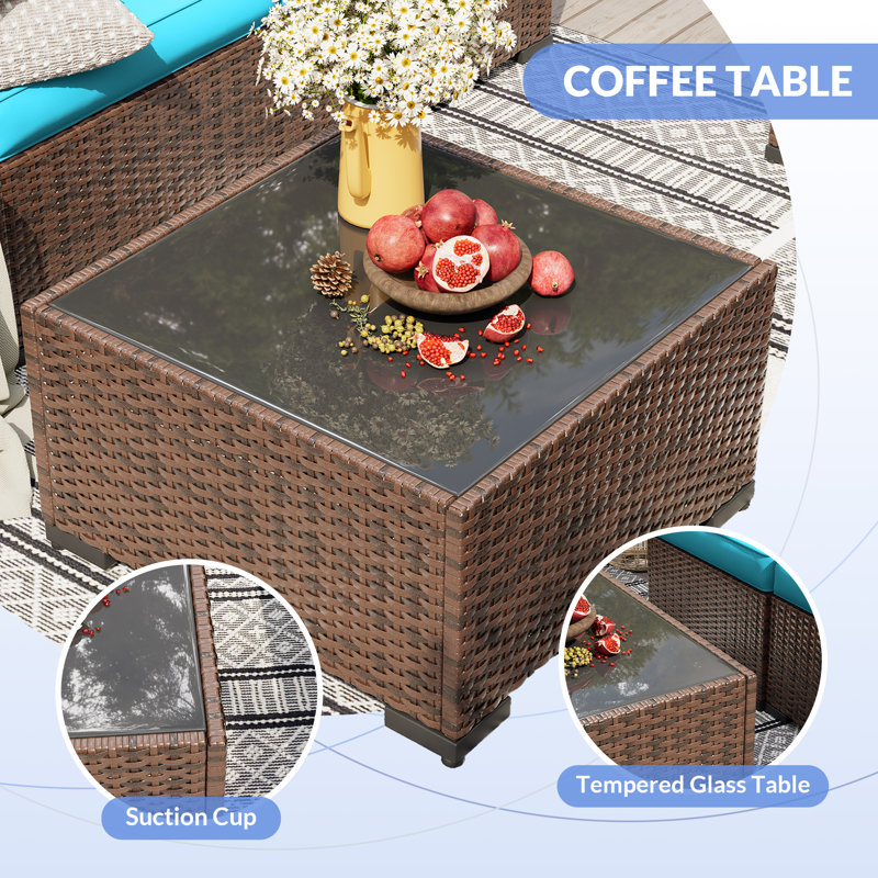 Babak Rattan Sectional Conversation Sets With Fire Pit Table, Coffee Table, Red, 10