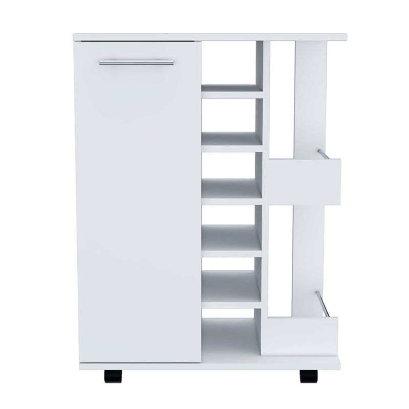 2-Shelf 6-Bottle Bar Cart with Division White, White