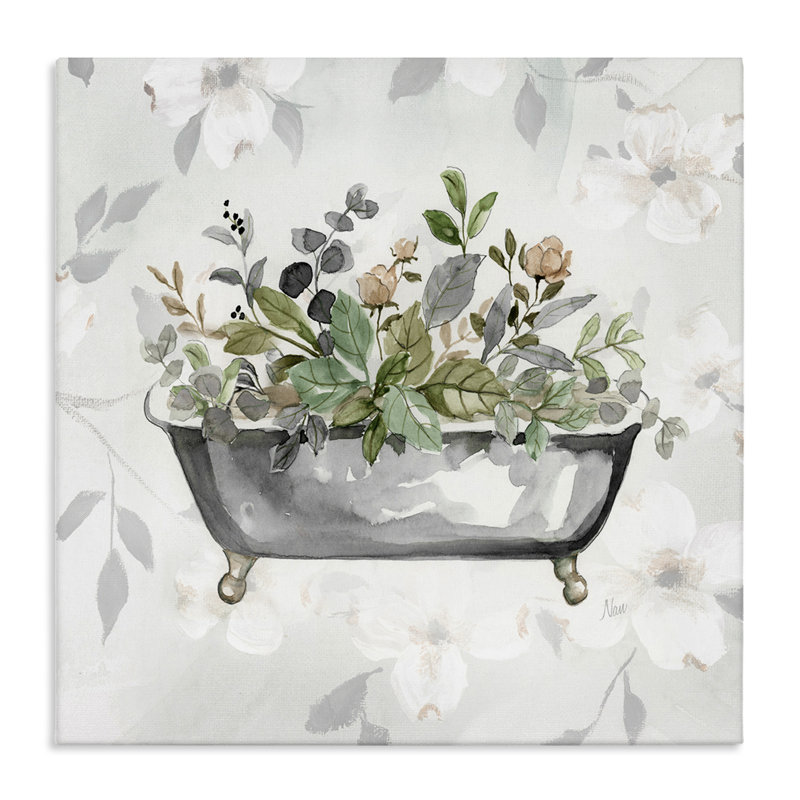 Leaf Patterned Bath Canvas Wall Art by Nan, 36" H x 36" W
