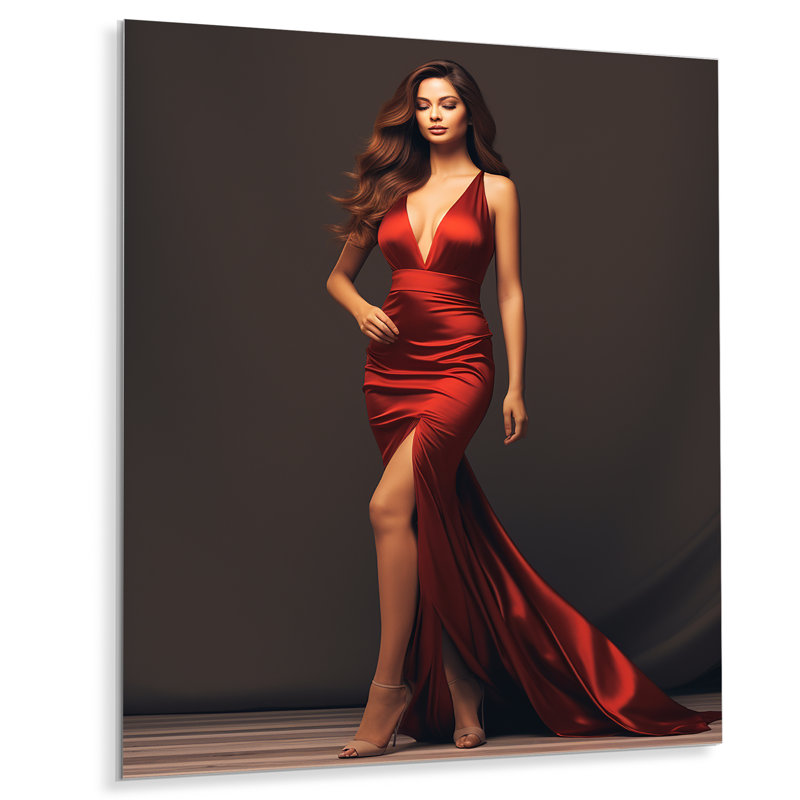 Fashion Vision Of Red Woman Alure I - Woman Fashion Photography Metal Wall Art, 32" H x 16" W