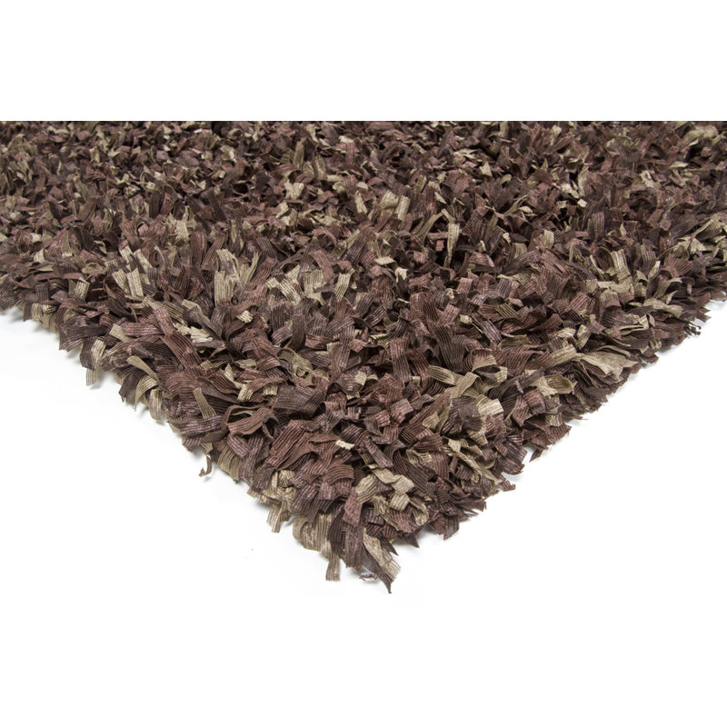 Tapis en polyester ondulé tissé à la main Angella, Rectangulaire 9 pi x 13 pi, Brun