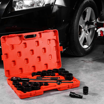 27 Piece 3/4 Inches Impact Socket Wrench Featuring 22 7/8 To 2 And Metric 50 Mm Sockets, , 6 - Point High Torque Design, For Superior Performance Including Quality , Torque, Compact & Portable