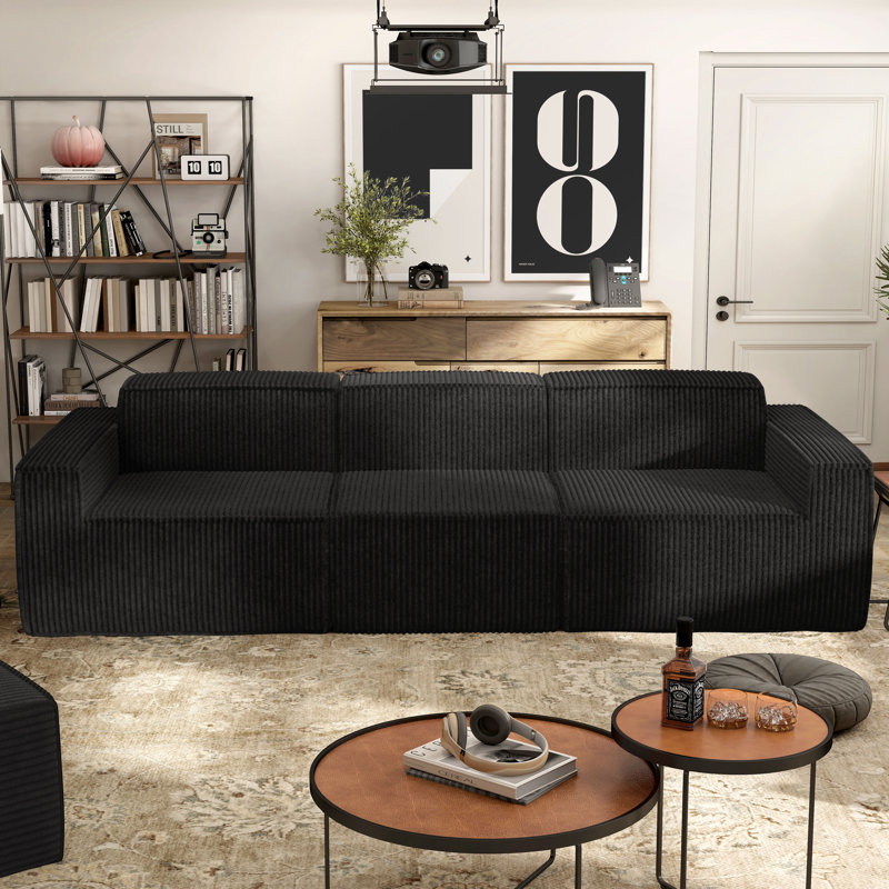 Winkler 112.5" Chenille Modular Sofa With High-Density Foam, Black