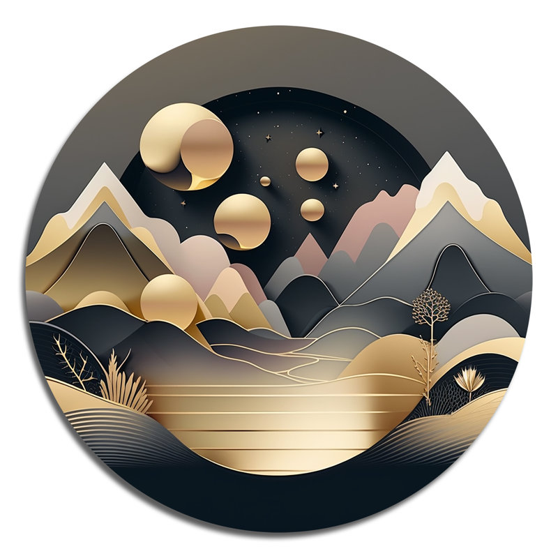 Décoration murale en métal Dreamy Golden Mountain II, H 23 po x l 23 po x P 1 po