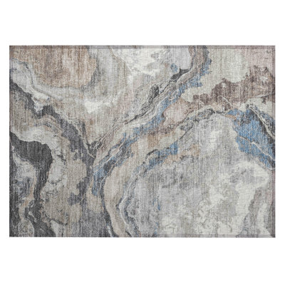 Machine Washable Indoor/Outdoor Xhevrie Taupe Rug