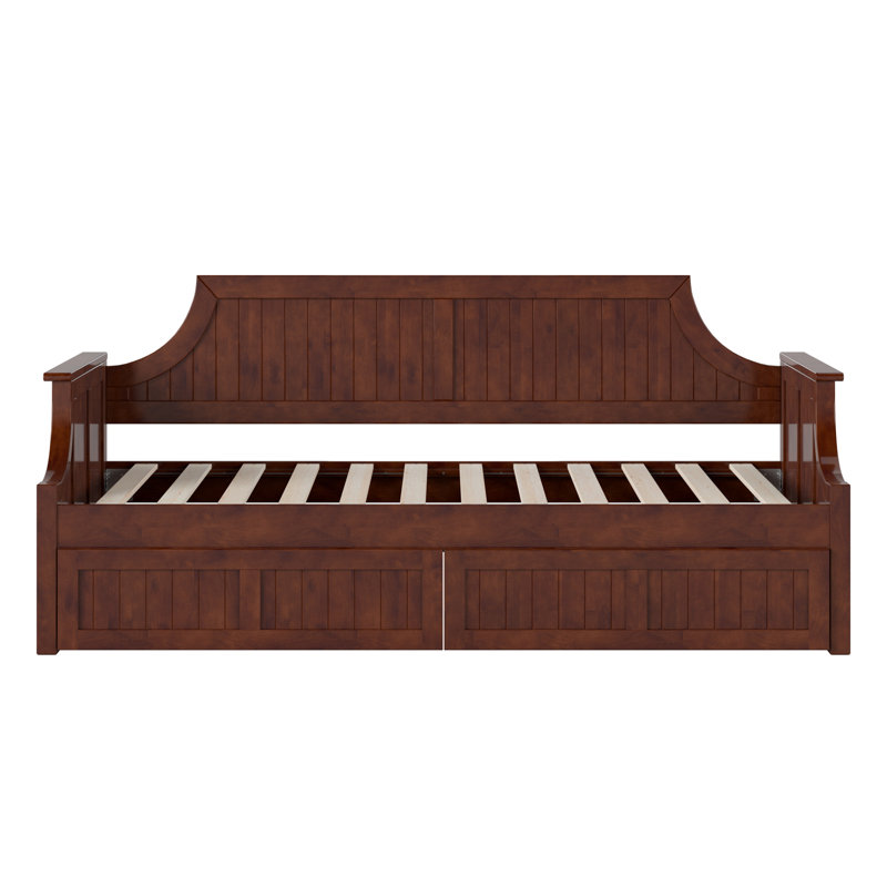 Antavious Coastal Cottage Solid Wood Twin Daybed with Storage Drawers, Walnut