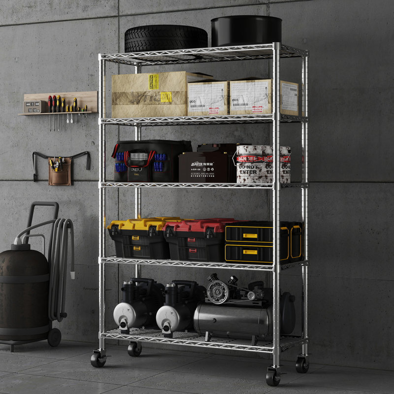 Étagère de rangement à 5 niveaux Sarson par Rebrilliant, Chrome