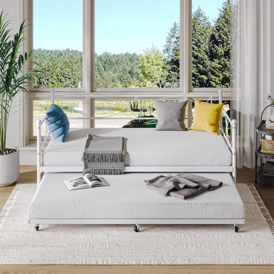 Lit de jour simple en métal blanc avec couchette en acier avec support à lattes et conception multifonctionnelle pour chambre à coucher moderne