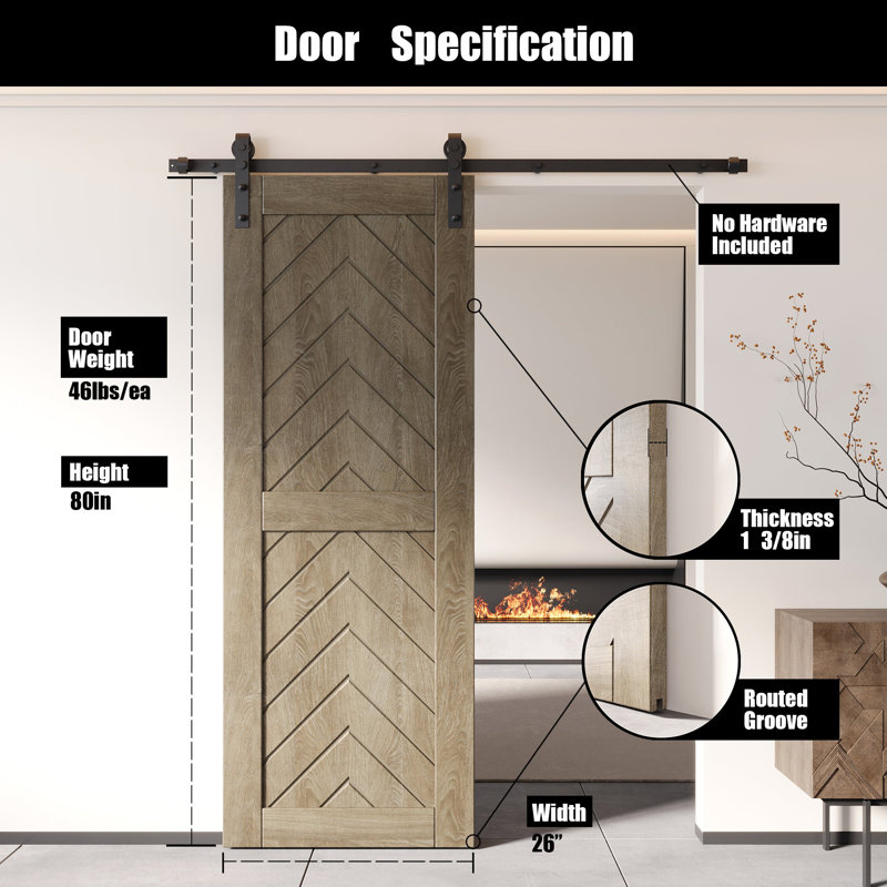 Porte de grange en bois de pin 4-en-1 de 26 po x 80 po Homber, 26 po x 80 po