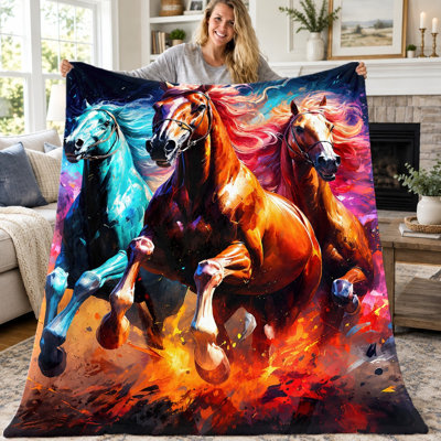 Couverture artistique à motif de chevaux au galop (1 pièce), jeté en flanelle ultra doux, confortable, léger et chaud, idéal pour canapé, lit, salon, chambre d'étudiant, bureau, voyage, décoration intérieure, couverture toutes saisons, cadeau