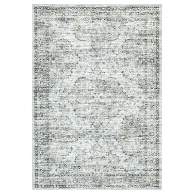 8x10 Rug Washable Vintage Distressed Oriental Large Rug Soft Bedroom Carpet Non-Slip Low Pile Living Room Large Rugs Retro Floral Floor Carpet for Farmhouse Home Decor Playroom, Blue Brown