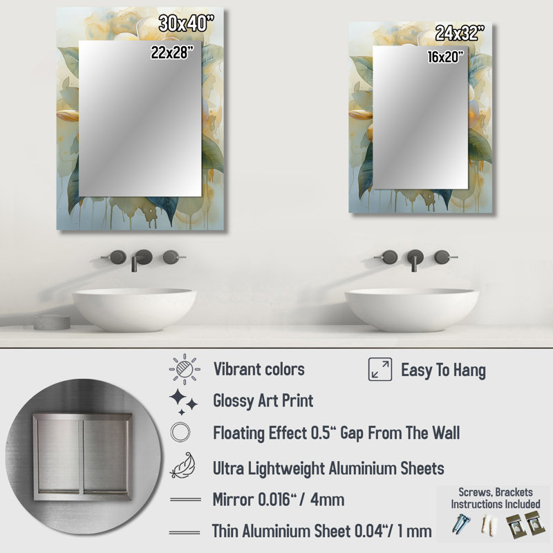 Yellow White Delicate Petals Plumeria II - Floral Decorative Mirror On Metal, 40" x 30"