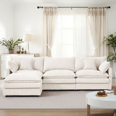 CloudHaven 102" L-Shaped Modular Sectional Sofa with Movable Ottoman, 3-Seater Cloud Couch with Chenille Fabric & High-Resiliency Foam, DIY Combination, Easy Assembly Required